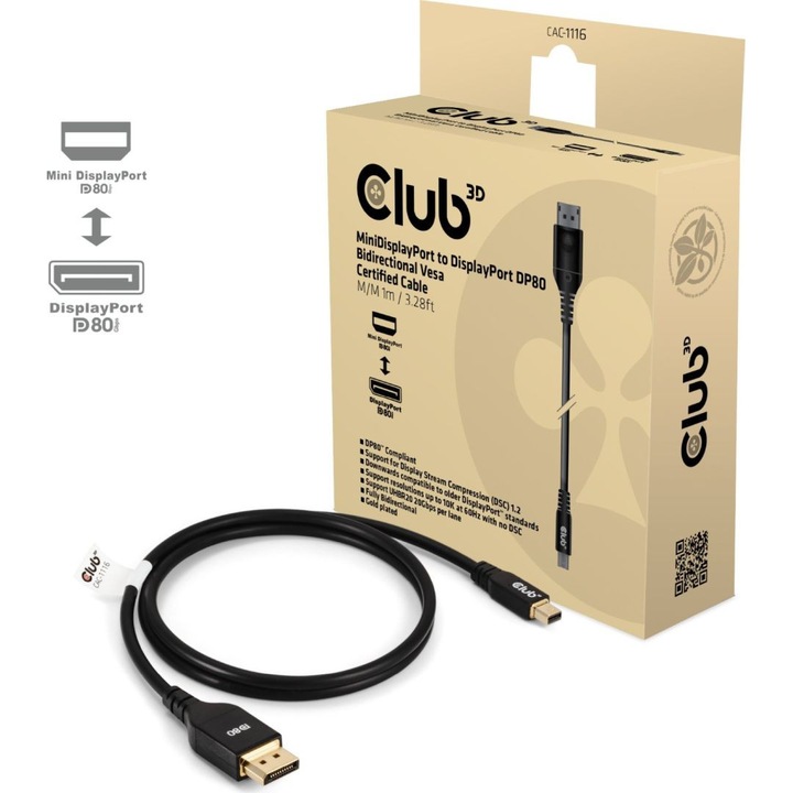 Club3D Mini DisplayPort - DisplayPort kábel, 1m, fekete