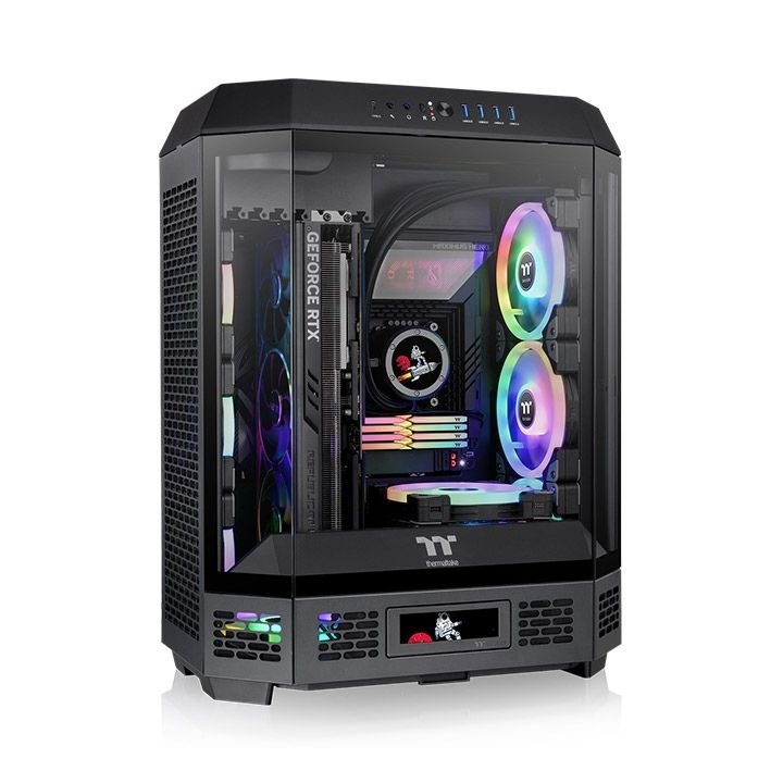 Carcasa Mid Tower Thermaltake The Tower 600, 2 ventilatoare 14cm, geam din sticla securizata, negru, 550x420x286,4mm