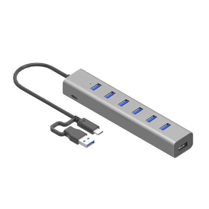 USB 3.2 hub, I-TEC, 7 portos, szürke