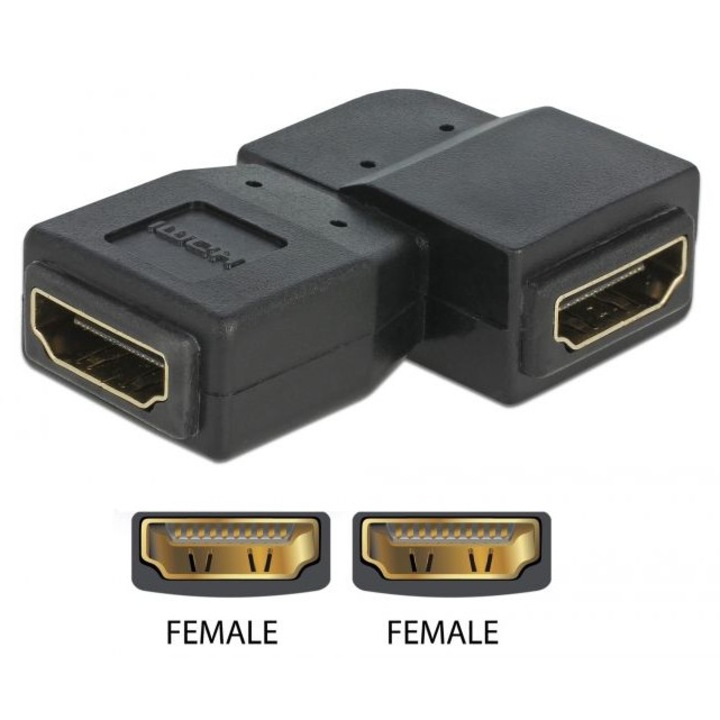Adapter HDMI femela la HDMI femela DeLock, negru, 90°