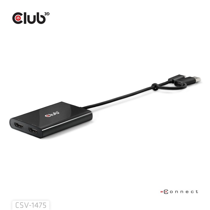 Club3D USB Type-C/A dupla HDMI átalakító, fekete