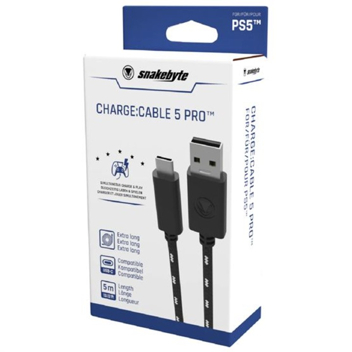 Snakebyte USB-C kábel, 5m, fekete