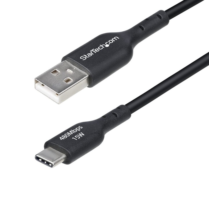 Кабел за зареждане USB-A към USB-C Startech 1м, черен, USB 2.0, мъжки/мъжки