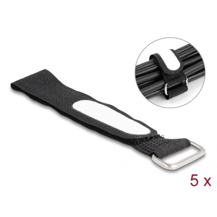 Legatura de cablu cu arici DeLock, 5 bucati, 203x20mm, negru