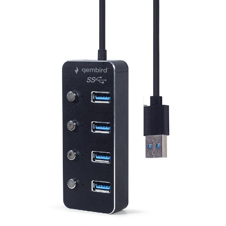 Hub USB 3.1 Gembird UHB-U3P4P-01, 4 porturi, negru