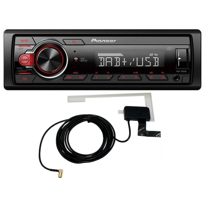 Radio auto Pioneer MVH-130DAB, antena DAB, negru