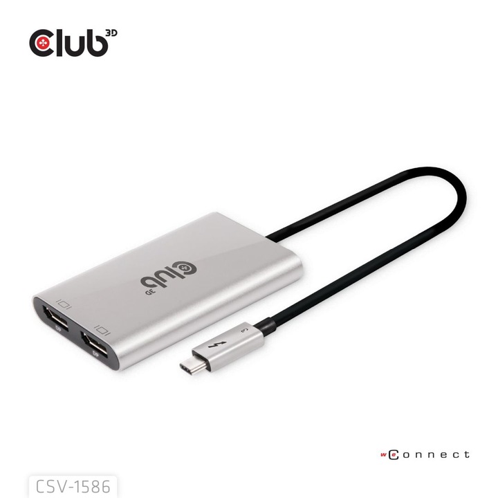 Club3D Thunderbolt 3 to DisplayPort Adapter, 2xDisplayPort, Ultra HD 8K, ezüst