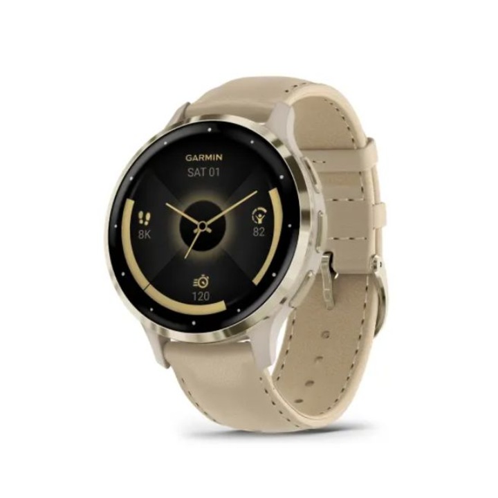 Garmin Venu 3S French Grey-Cream Gold with Leather and Silicone Strap, 263070, Okosóra