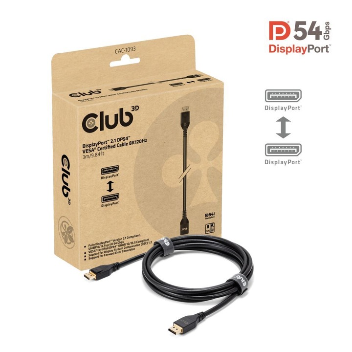 Club3D DisplayPort 2.1 kábel 8K120Hz 3m fekete