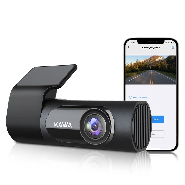 Kawa 2K 1440P Full QHD autós kamera - 360 fokban forgatható ház, beépített Wi-Fi, vészhelyzeti felvétel és G-szenzor, 145°-os nagylátószög, WDR éjszakai felügyelettel, alkalmazáson keresztüli vezérlés, hurokfelvétel, D6
