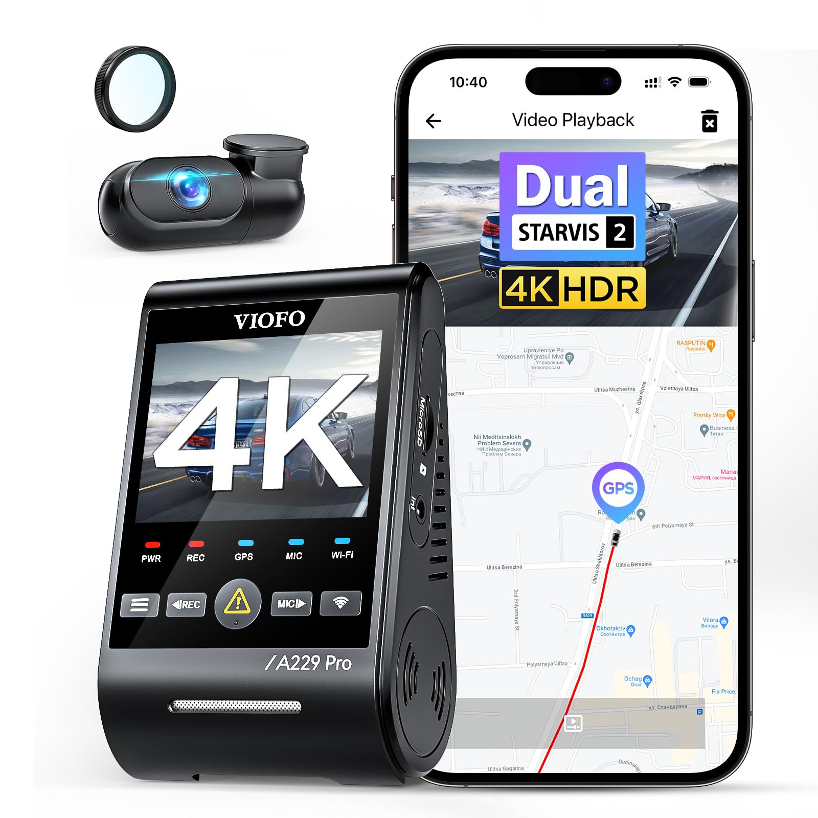 Viofo A229 Pro 4K + 2K Dual Starvis 2, Camera Auto Hdr Fata-Spate