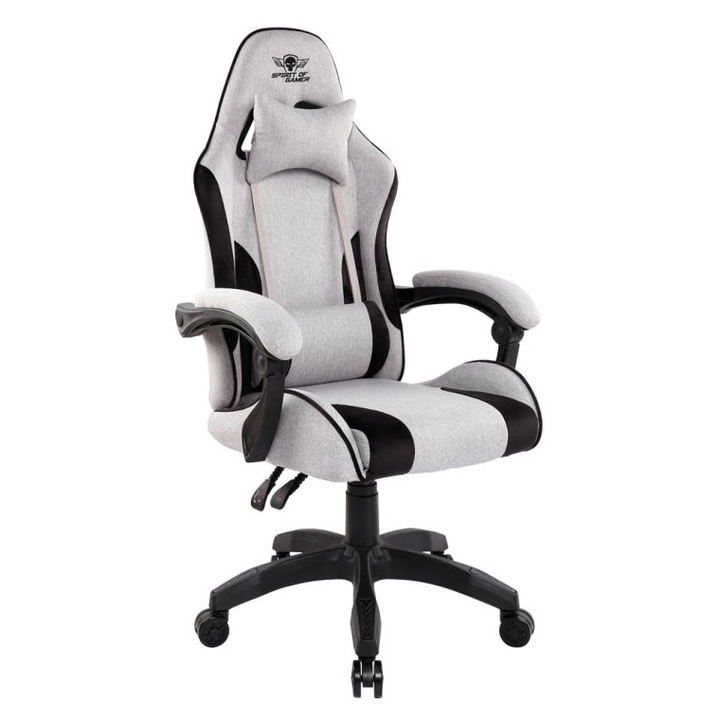 Scaun gaming Spirit Of Gamer Arena, gri deschis, 120kg, cu suport pentru spate si cap, set ajustabil