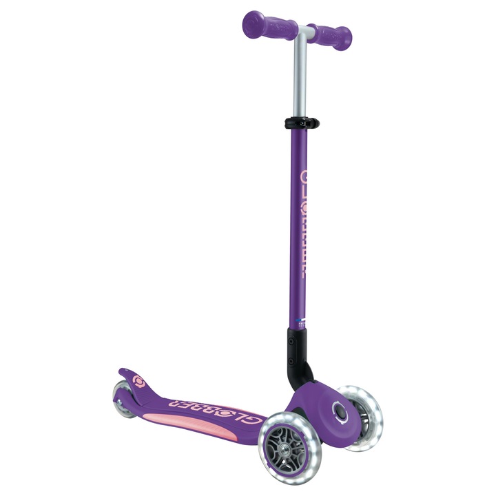 Globber Primo Plus Lights Összecsukható Roller – Gyermek Roller 3 Éves Kortól – 120/80 Mm-es Roller – ABEC 5, 3 LED-es Kerék – Állítható Magasságú – Pasztell Lila-Rózsaszín