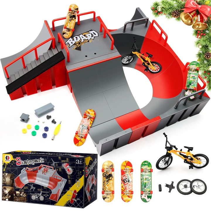 Momsiv Mini Ujjgördeszka Kiegészítő Szett és Rámpa, Testreszabható és Építhető Rámpa Szett Ujjgördeszkával, Skate Park Rámpa Szett, Játék 6 Éves és Idősebb Gyermekek Számára