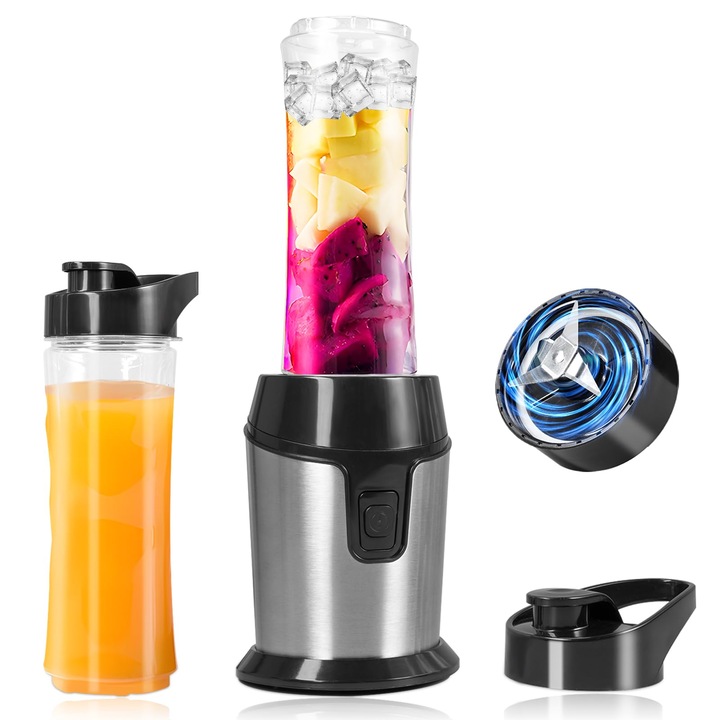 Mixer Mic Carehabi, Mini Aparat De Smoothie Cu 2 Sticle De 600 Ml, Portabil, Mixer Electric Cu Suport Pentru Smoothie-Uri, Shake-Uri, Sosuri