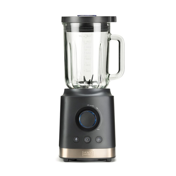 Turmixgép Black+Decker Bxjb1800E, 1800 W, üveg edény, 1, 8 L, sebességszabályozás, turbó funkció, turmixok és jégkrémek, 6 rozsdamentes acél penge, jégdaráló, szín: szürke