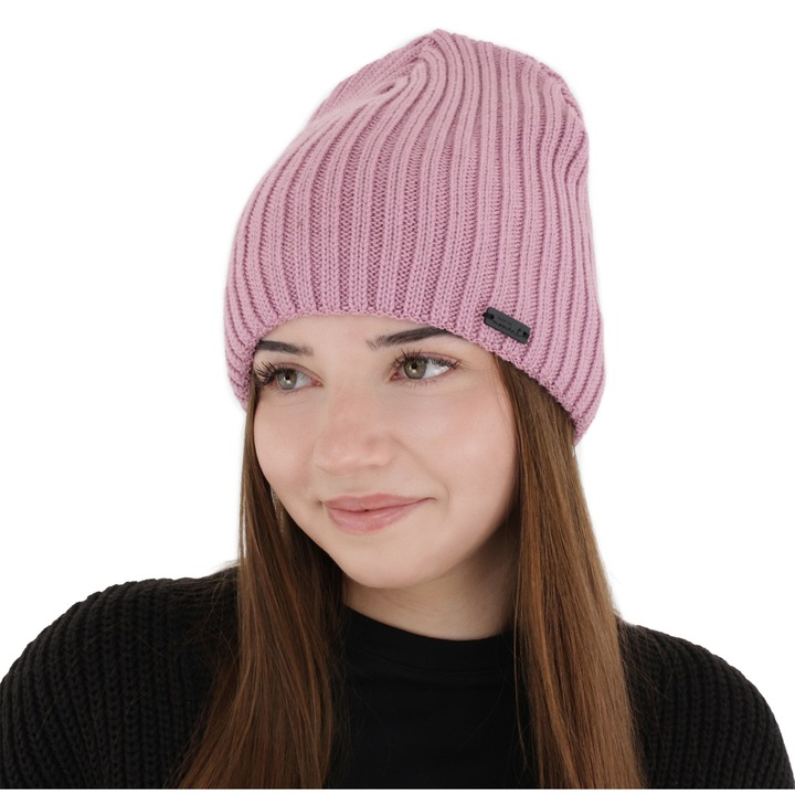 Caciula de iarna Soletta, lana merino, captuseala bumbac, roz, 55-60