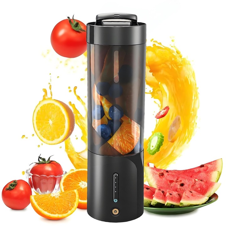 Blender Portabil Pentru Shake-Uri, 473 Ml, Blender Personal Mic Fara Fir Cu Xip8 20.000 Rpm, Storcator Electric Multifunctional De Uz Casnic, Pentru (Negru)