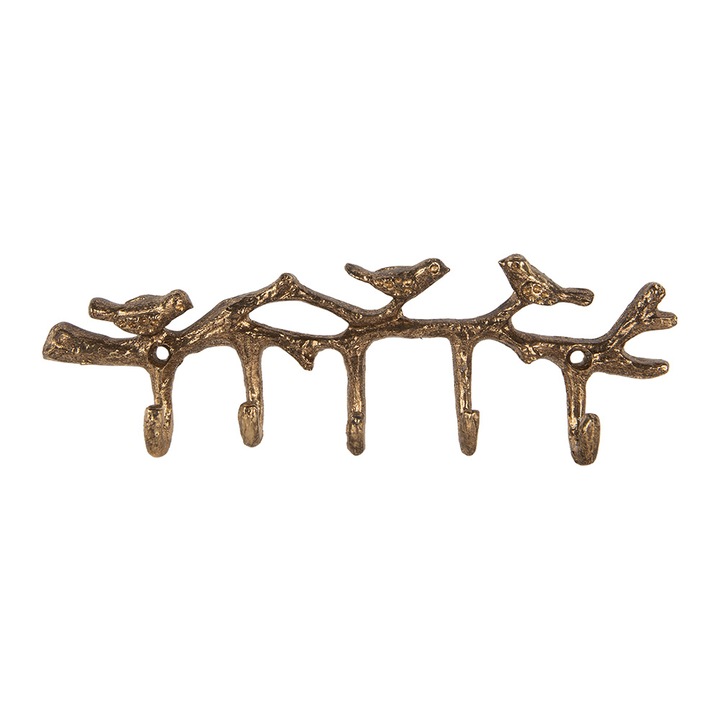 Златна метална закачалка за стена Птици 18x2x6 см