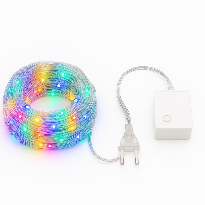 Fenyőfa LED Füzér IdealTI®, 13 m, 240 LED Izzó, Színes Fény, Átlátszó Fehér Kábel, 8 Fénymód, Beltéri – Elegáns Karácsonyi Dekoráció