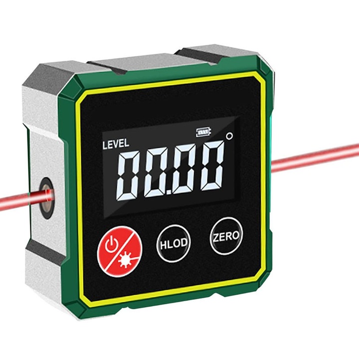 Професионален дигитален инклинометър с лазер, Rqiurpn, преносим, ​​дигитален инклинометър с 2-странна магнитна основа, HD LCD дисплей, издръжлив, бърз, стабилен, удароустойчив и водоустойчив, черен/зелен