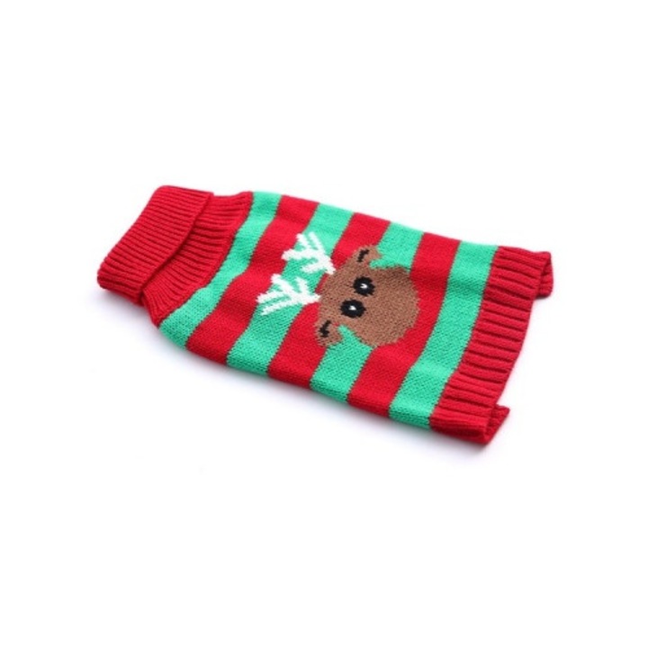 Pulover pentru animale de companie, Anul Nou, dungi orizontale rosii si verzi, L