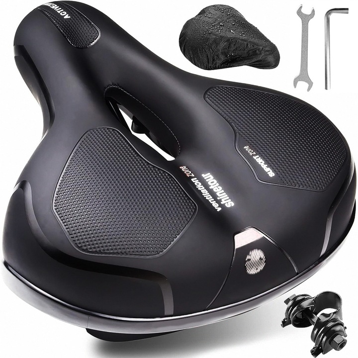 Sa Bicicleta, Compatibilitate Universala 26x19x10 CM, Spuma de memorie, Design anatomic, Sporeste confortul, Ultra Amortizare Socuri, Anti-Alunecare, Impermeabila, Design Ventilat, Banda Reflectorizanta, Usor de instalat, Negru