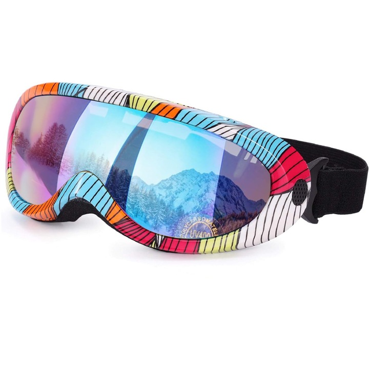 Очила за защита при ски, UV400 защита/против замъгляване/ветроустойчиви, TPU/Поликарбонат, Унисекс, Ски, Бънджи скокове, Мъже, Жени, Тийнейджъри, Устойчиви на надраскване, Водоустойчиви на прах и вятър, Гъвкав дизайн, Перфектни за приключения с мотокрос