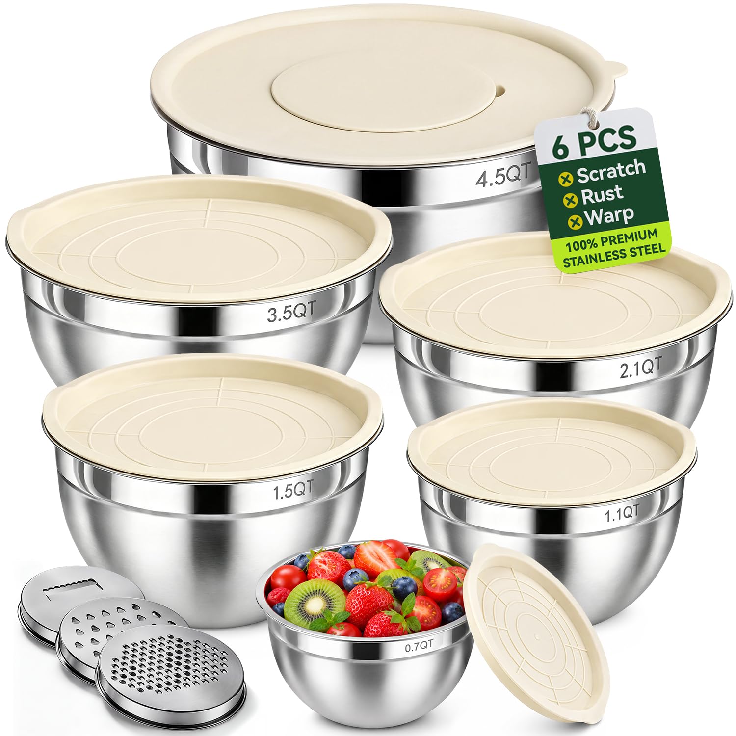 LYCENXI Bol de inox Marimi Amestecat Servit, 6,5 litri