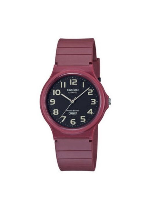 Дамски часовник Casio, пластмаса/инокс, кварцов механизъм, бордо