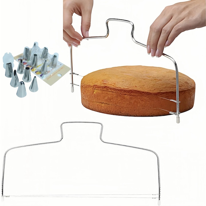 Set 2 nivelatoare si varfuri ornare tort, BOMSTOM, inox, 32 x 16 CM, alb