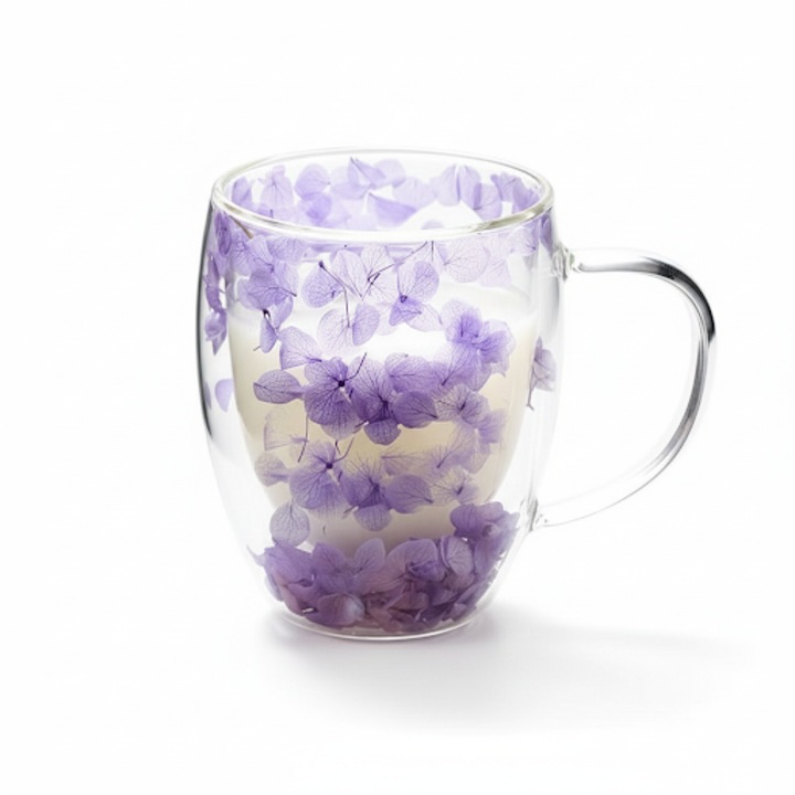 Стъклена термо чаша CupHup Passion Flower, Двойно дъно, Night Freesia