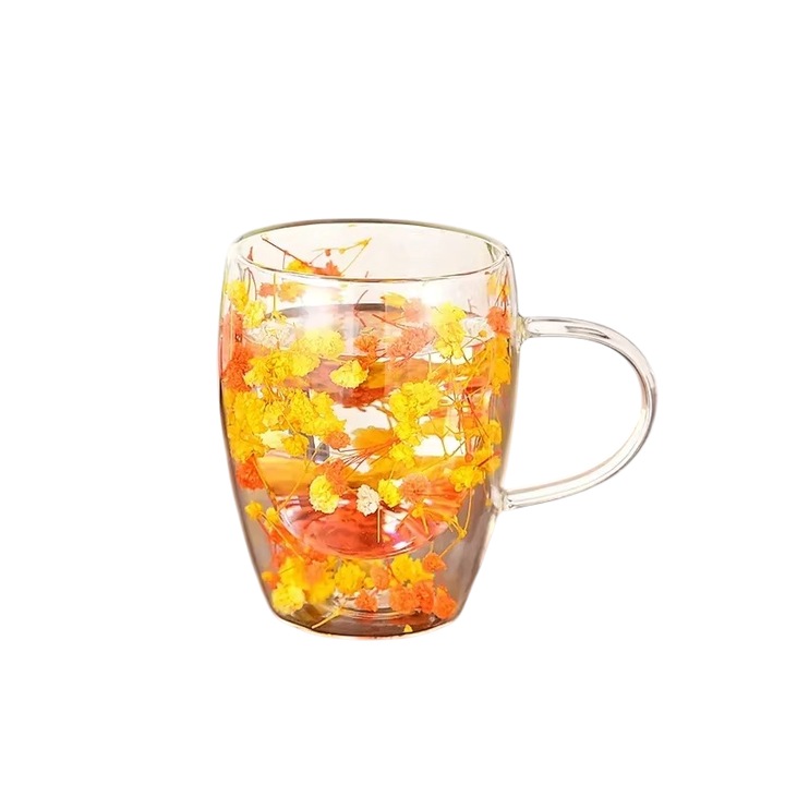 Стъклена термо чаша CupHup Passion Flower, Двойно дъно, Vita Verre