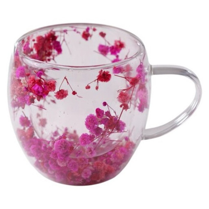 Стъклена термо чаша CupHup Passion Flower, Двойно дъно, Elunara