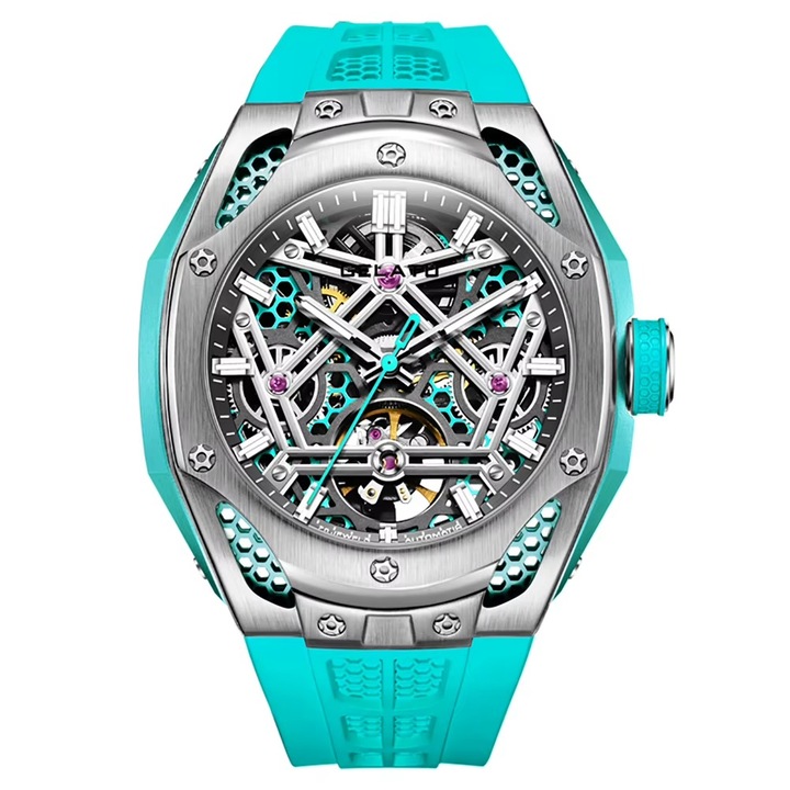 Мъжки часовник GELATU Casual Sport, Автоматичен, Силиконова каишка, Син