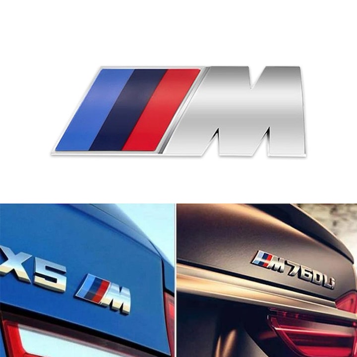 Logo 3D MagAuto M, argintiu strălucitor/negru lucios, 7x2,7cm, autocolant pentru portbagaj, grilă sau aripă