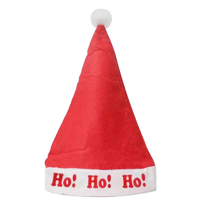 KRUMAD Mikulás sapka „HO! HO! HO!”, 39 cm, fehér pomponnal, univerzális méret gyermekek és felnőttek számára – Ünnepi karácsonyi kiegészítő