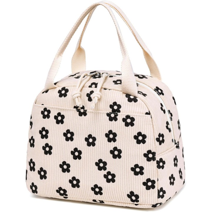 Термо чанта за обяд, Esther Beauty®, водоустойчива, с дръжка за носене, ефективно запазване на топлината, за офис/училище/туризъм/на открито, 25.4x19x19cm, бежова