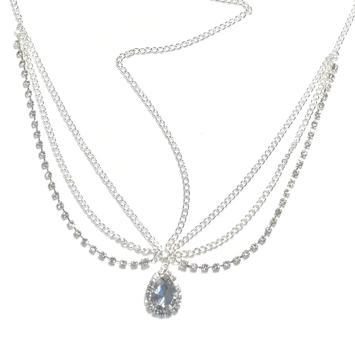 Hajkiegészítő, BOMSTOM, ezüst lánc kristályokkal, 45 cm hosszú, különleges alkalmakra