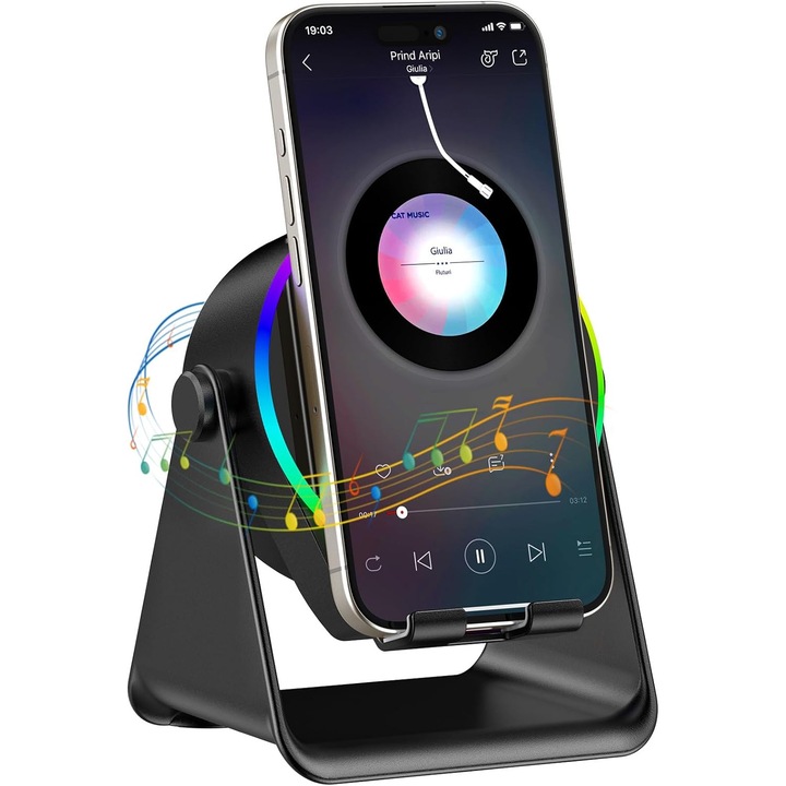 Boxa Bluetooth portabila, Bluetooth 5.1, Tehnologie Ultra Clear Sound, Usor portabila, Lumini RGB, IPX7, USB-C, OUYLAF, neagra