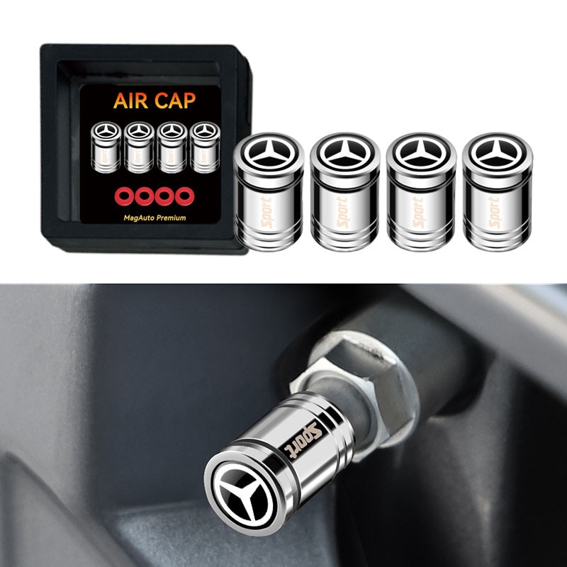 Set 4 capace ventil Mercedes, MagAuto, metal argintiu, 1,5x1,0cm ...