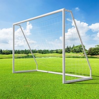 Poarta de fotbal OVERTANG, 240x150x90cm, cadru policlorura de vinil, plasa ajustabila, utilizare in aer liber, alb
