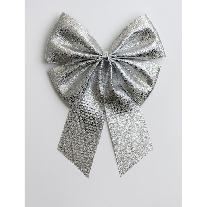 Комплект коледна украса, Сребърни текстилни панделки 3 бр. Коледни панделки, сребристи, текстилни, комплект 3 бр., орнамент за коледно дърво, блестящи, коледна украса, елегантен дизайн, качествен материал