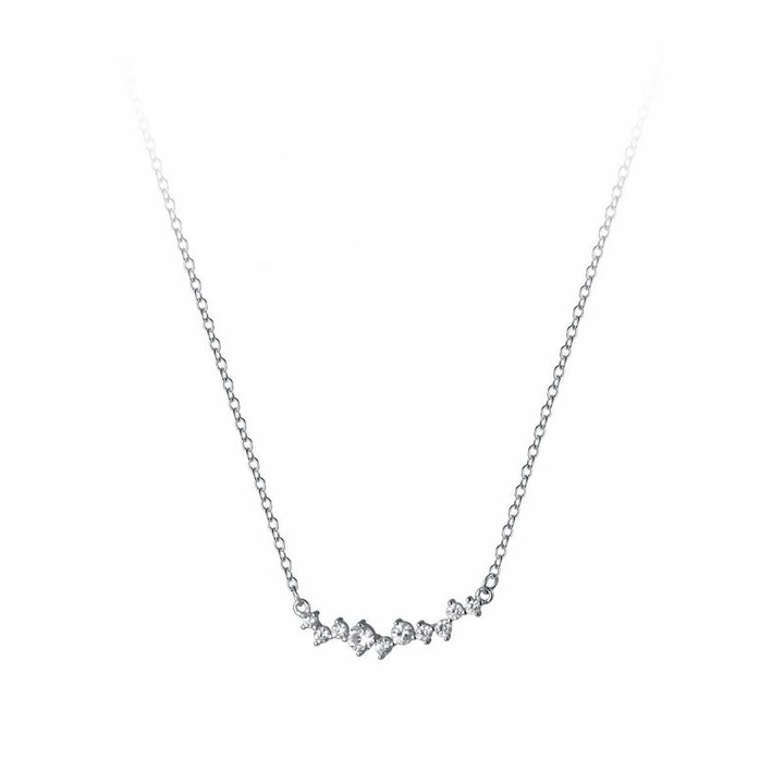 Colier din Argint 925, Minimalist cu Zircon, Argintiu, Sic Moda 6102A