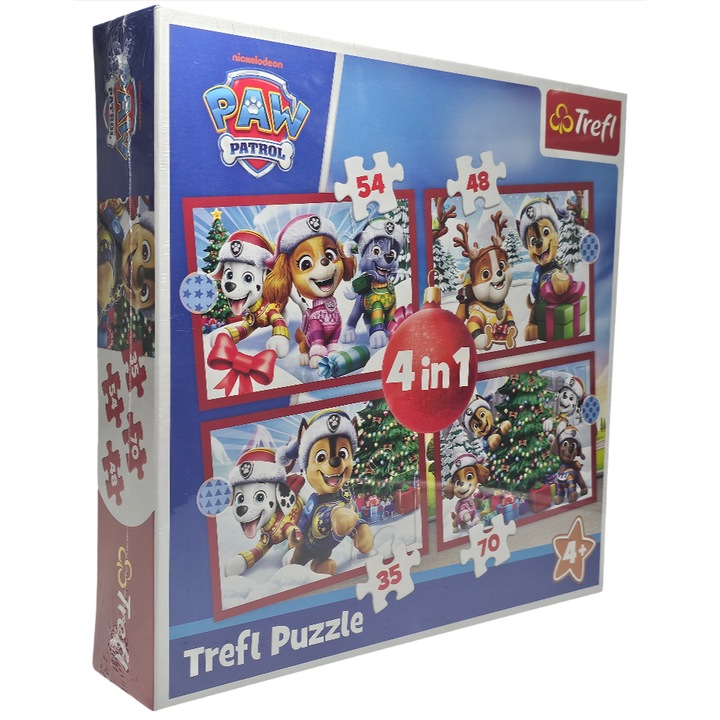Коледен комплект пъзел Пес патрул, 207 части, 4 в 1, 28x28 см опаковка, Унисекс, образователна игра