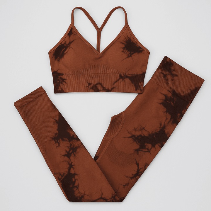 Set pentru sala Mixbo Tie-Dye din 2 piese, colanti si bustiera 2, Maro | Negru