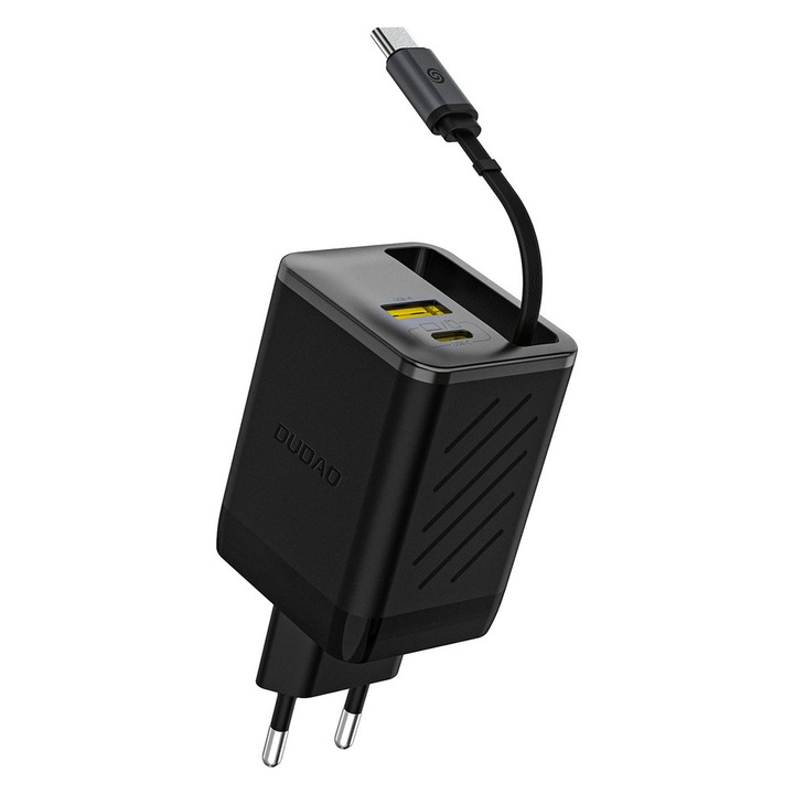 Incarcator retea Dudao Dudao A67EU GaN, 1xUSB-A, 1xUSB-C, 1xCablu USB-C, 67W, 3A, Negru