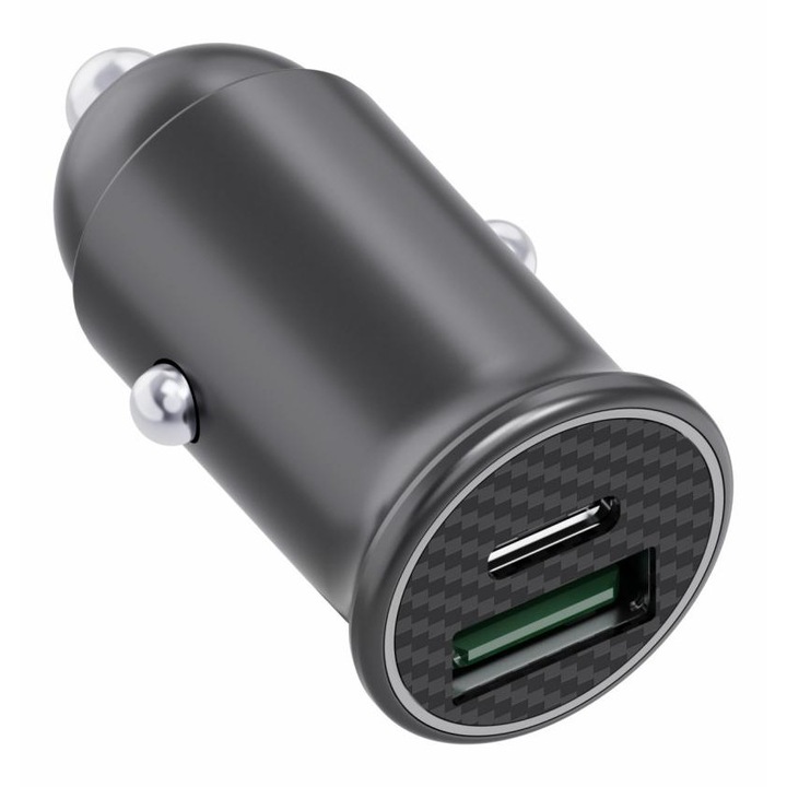 Autós töltő USB-A és USB-C porttal, DC12V bemenet, (PD3.0), 5V-9V-12V/2,5A