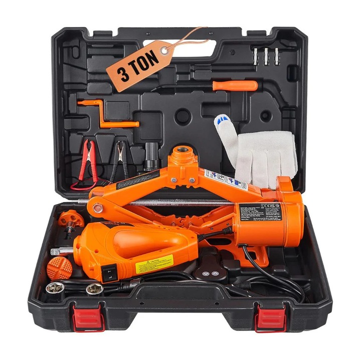 Cric electric auto, capacitate 3T, sa dubla, 12V, negru