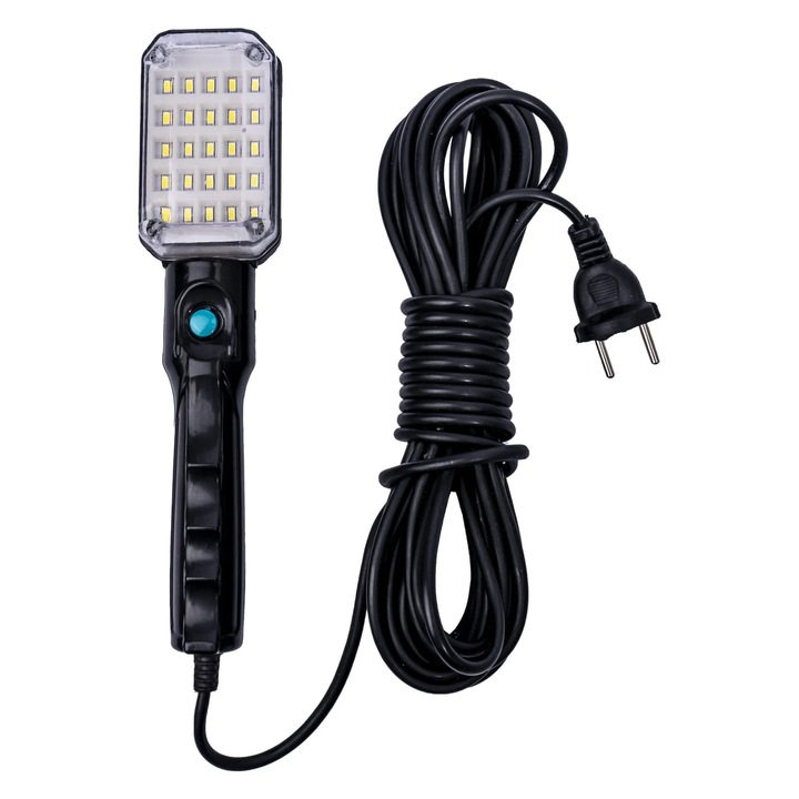 Lampa Portabila Cu LED 25 SMD, 3W, 220lm, Cablu 5 Metri, Magnet Si Agatatoare, Lumina Rece, Ideala Pentru Atelier, Auto Sau Reparatii
